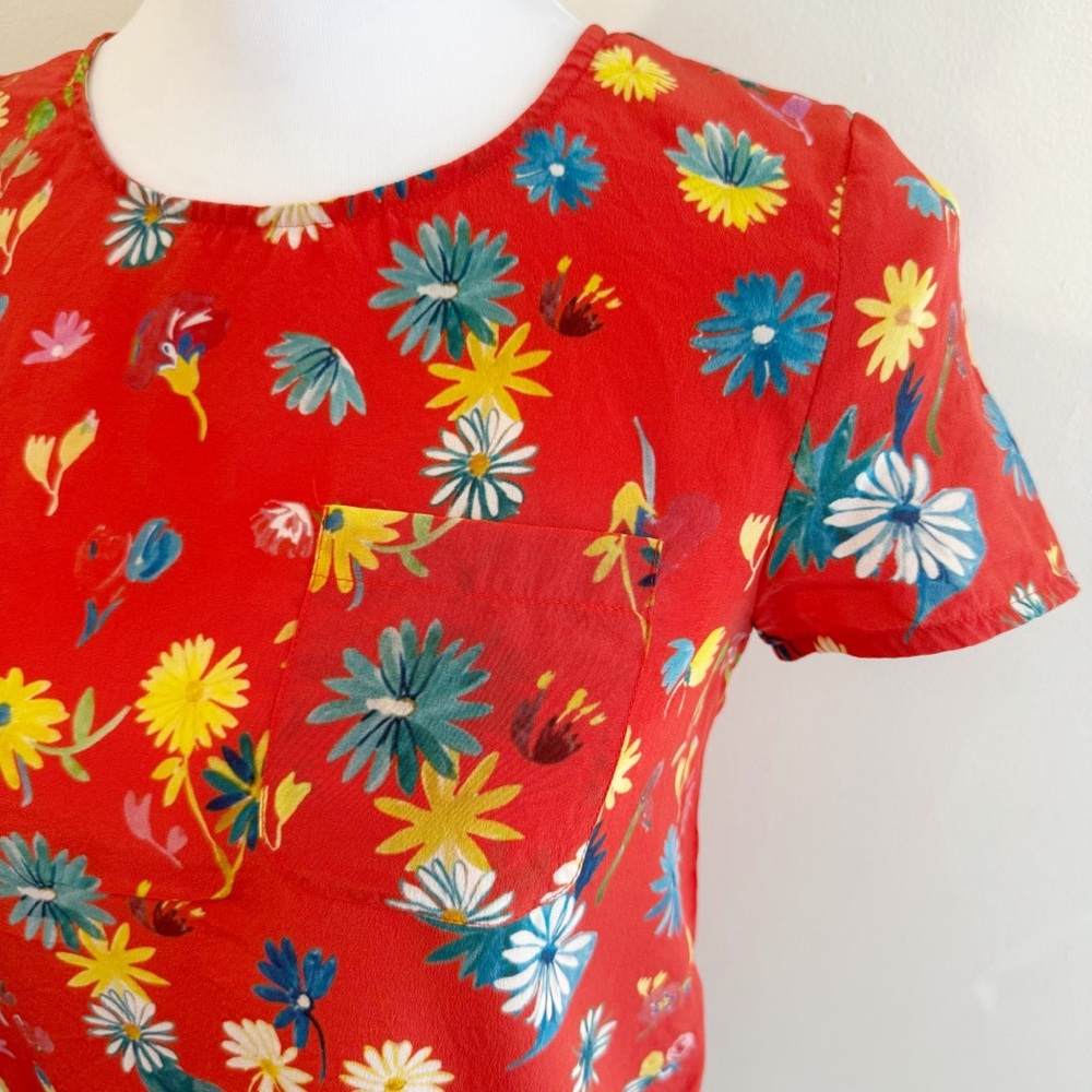 G. KERO x SEZANE WARRY ORANGE FLORAL PRINT SILK BLOUSE - Picture 4 of 11